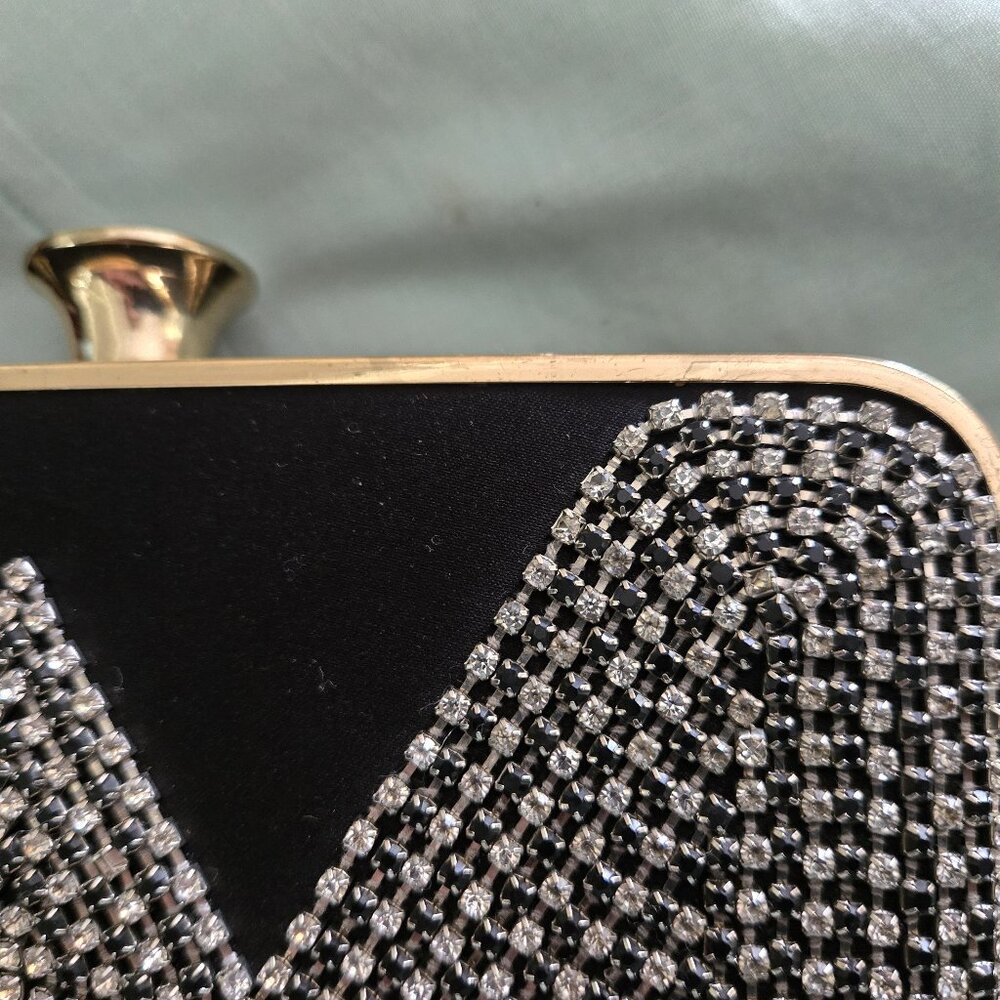 NWT KATE LANDRY Black Satin Rhinestone Clutch Evening Shoulder Bag - Picture 8 of 8